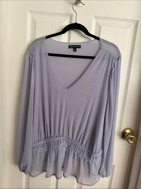 INC Soft Lavender V-Neck Long Sleeve Blouse